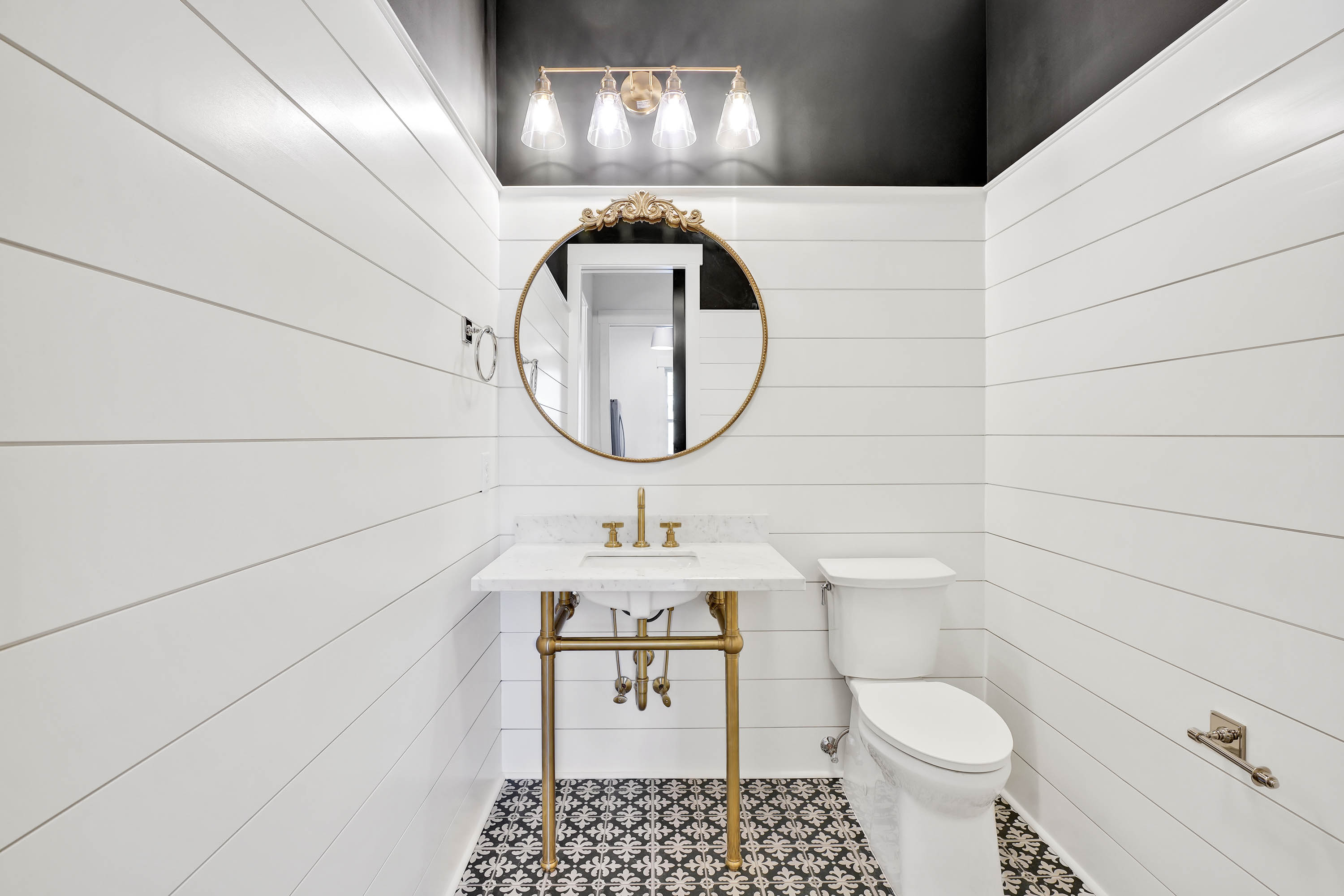 Custom Half Bathroom, white and gold accents